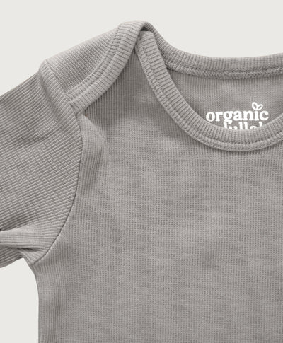 Grå kortærmet rib bodystocking i Gots-certificeret økologisk bomuld fra Organic Lullaby