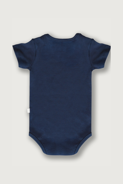 Blå kortærmet rib bodystocking i Gots-certificeret økologisk bomuld fra Organic Lullaby