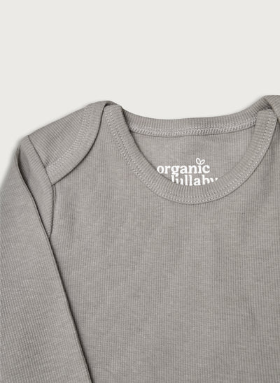 Langærmet grå rib bodystocking i Gots-certificeret økologisk bomuld fra Organic Lullaby