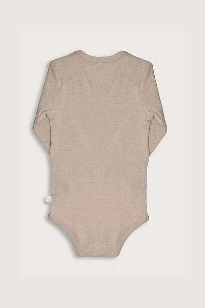Beige langærmet rib bodystocking i Gots-certificeret økologisk bomuld fra Organic Lullaby
