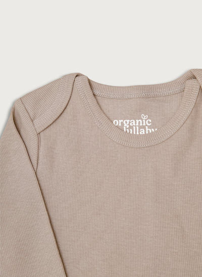 Langærmet oat farvet rib bodystocking i Gots-certificeret økologisk bomuld fra Organic Lullaby