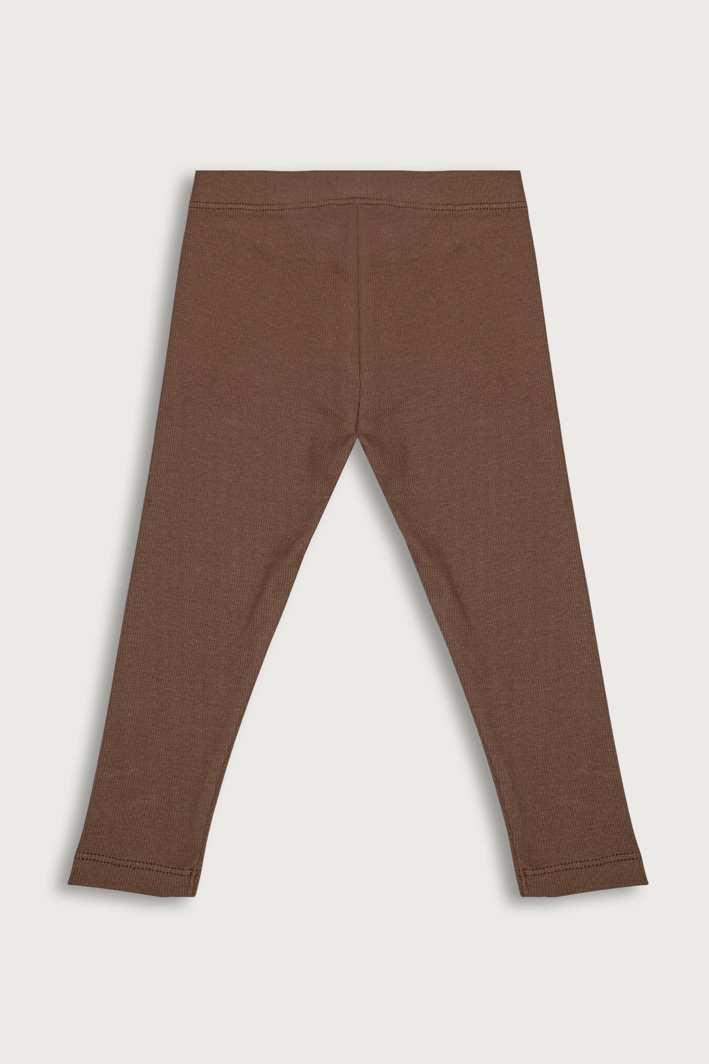 Bløde rib leggings i brun med masser af stræk i GOTS-certificeret økologisk bomuld fra Organic Lullaby. 
