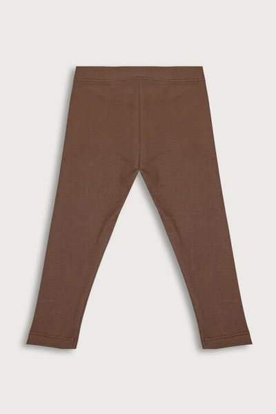 Bløde rib leggings i brun med masser af stræk i GOTS-certificeret økologisk bomuld fra Organic Lullaby. 