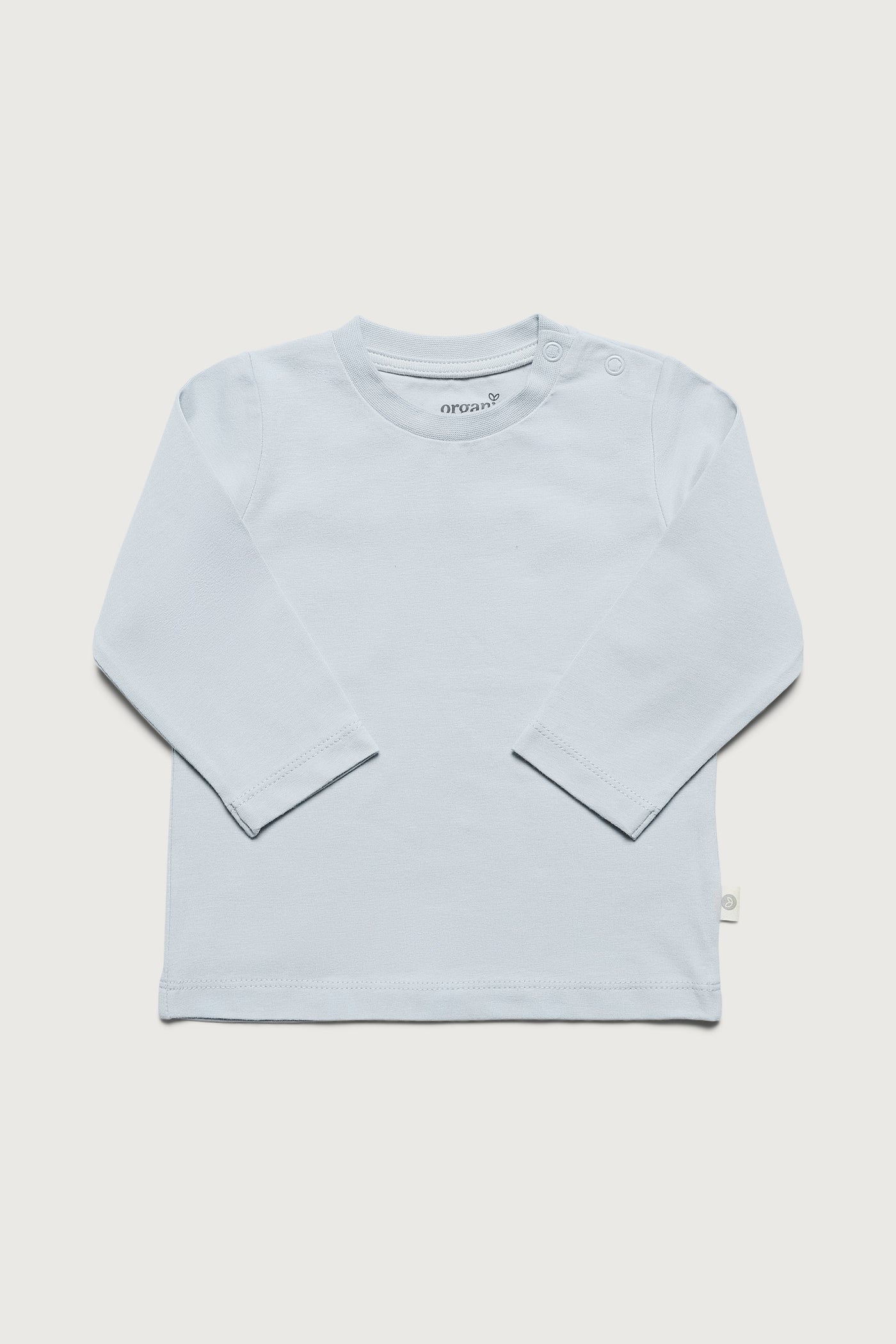Blå langærmet super blød T-shirt med masser af stretch i GOTS-certificeret økologisk bomuld fra Organic Lullaby.