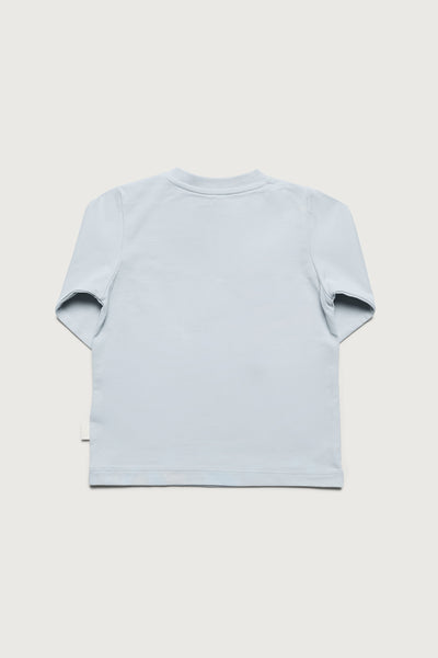 Blå langærmet super blød T-shirt med masser af stretch i GOTS-certificeret økologisk bomuld fra Organic Lullaby.